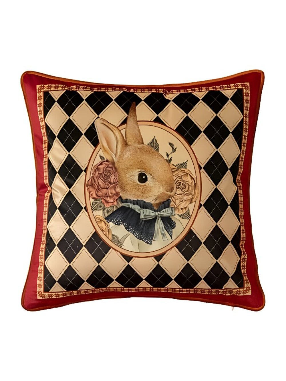 Easter Bunny Checkered Pillow Cover Decorations, Velvet Euro Sham Covers